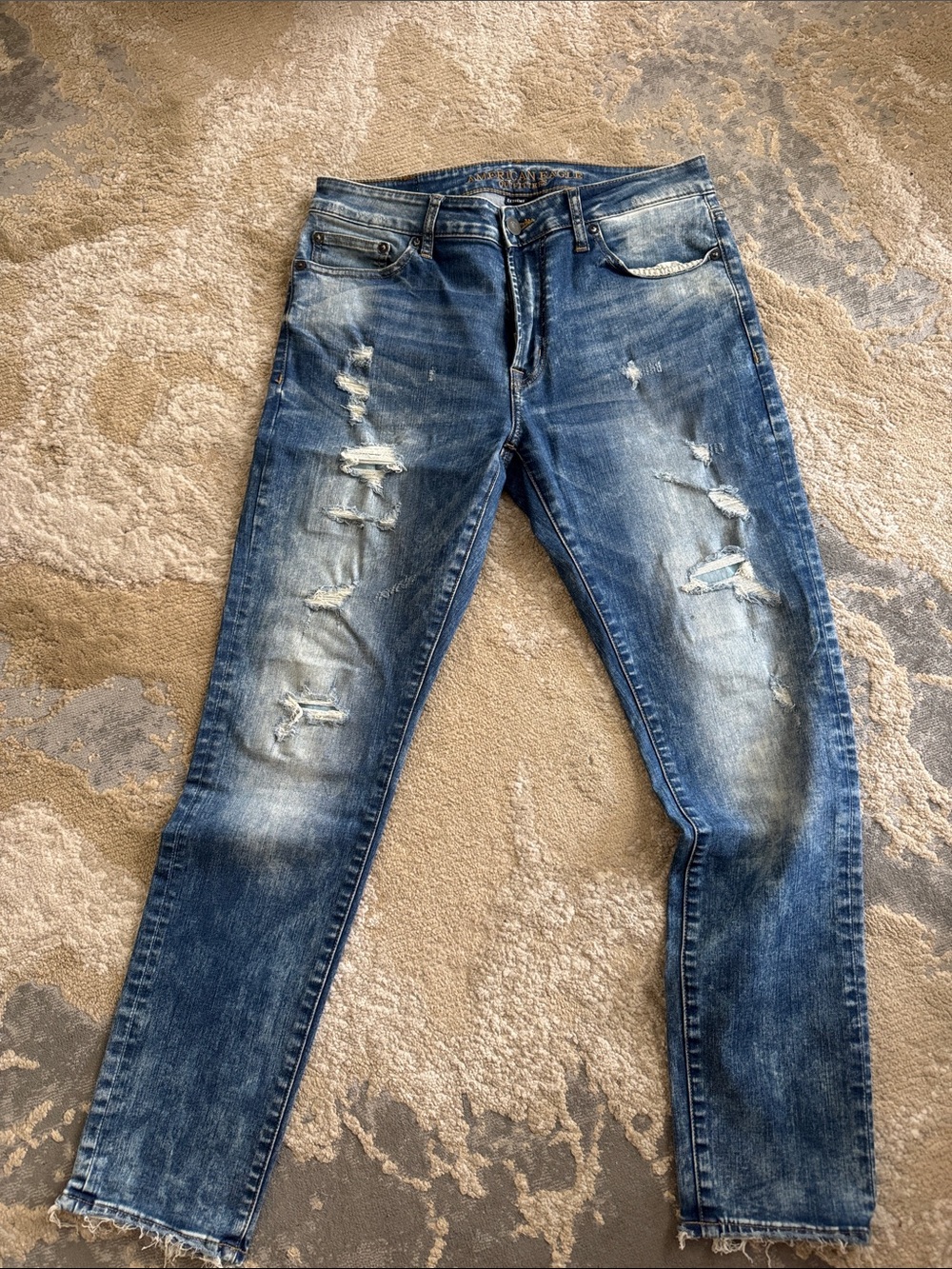 American Eagle Outfitters Men's Distressed Blue Slim Straight Jeans